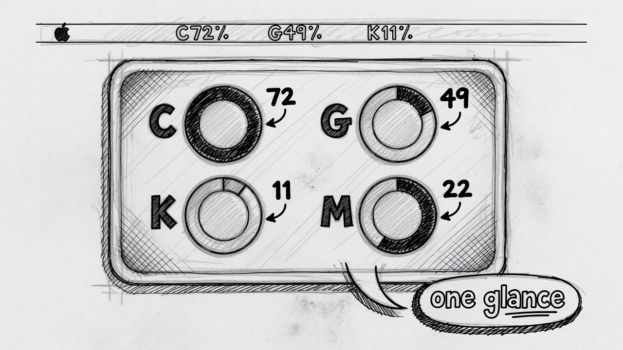 Hand-drawn sketch of NexStatus menubar and circular gauges